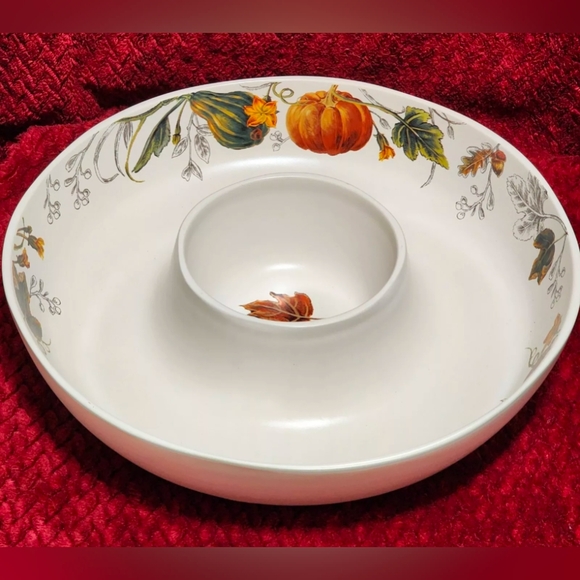 Bee & Willow Ceramic Thanksgiving Autumn Fall Chips & Dip Serving Party Platter - Picture 3 of 6